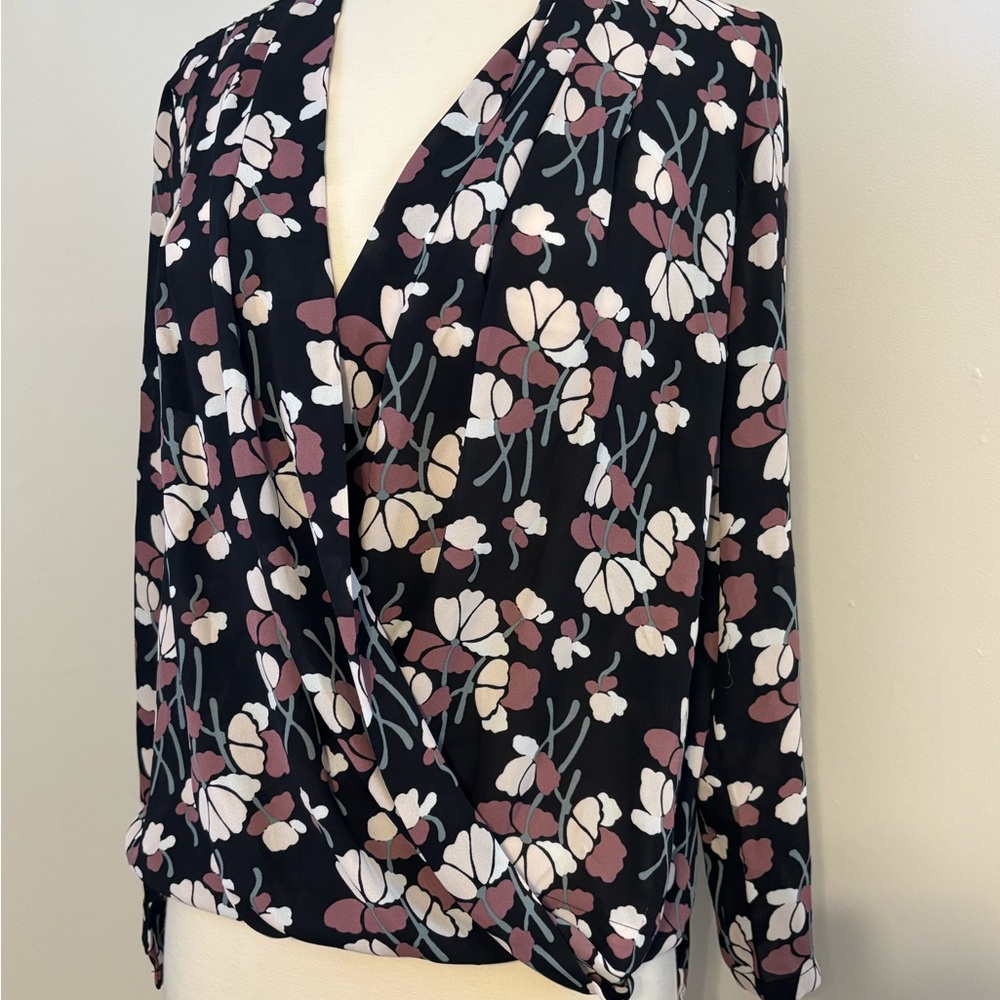 Ann Taylor Black and Pink Floral Blouse